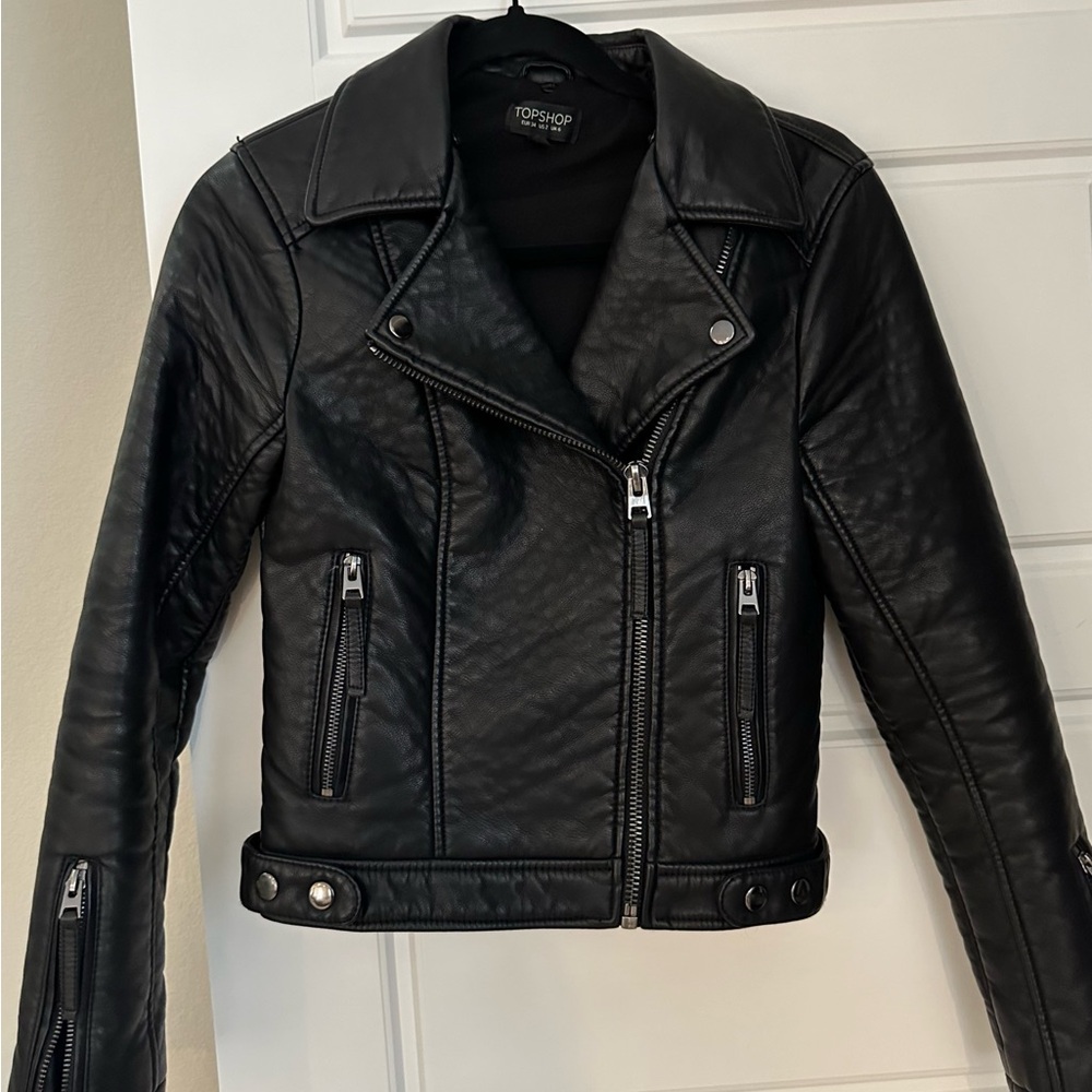 Topshop Black Faux Leather Moto Jacket | Size 2 US